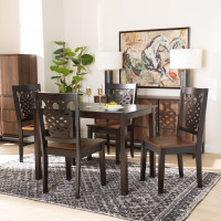 Baxton Studio Luisa-Dark BrownWalnut-5PC Dining Set Baxton Studio Luisa Modern and Contemporary Two-Tone Dark Brown and Walnut Brown Finished Wood